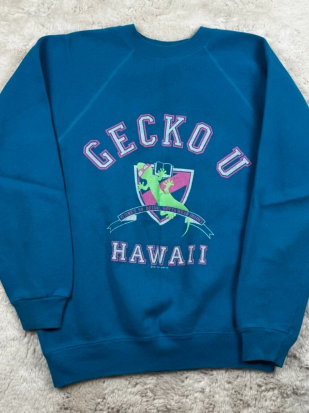 Vintage Gecko Hawaii U Pullover Sweatshirt USA M 38" Blue Long Sleeve 80s